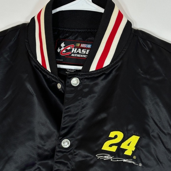 Chase Authentics Jeff Gordon Nascar Mens Satin Bomber Jacker Large Black DuPont - Picture 7 of 10
